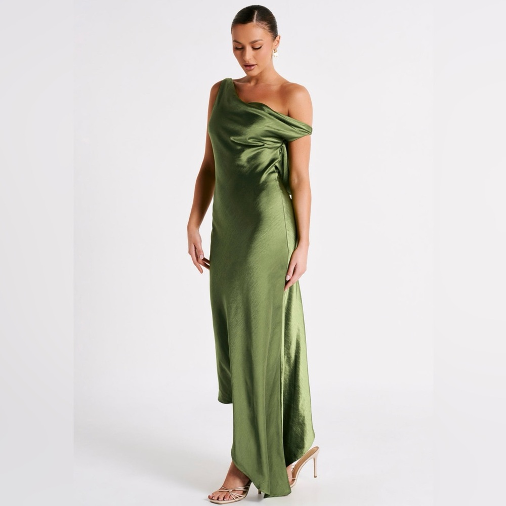 MESHKI -Slip Maxi Dress With Asymmetrical Hem -Emerald